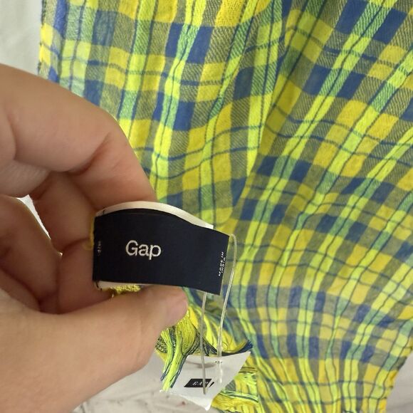 New Gap Wool Blend Scarf Lightweight Blue Yellow Plaid 24"x84" - Picture 4 of 9